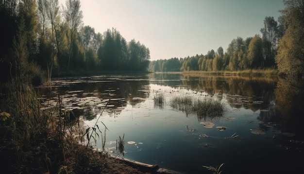 Herbstblätter spiegeln die ruhige Schönheit in einem von KI erzeugten Naturteich wider