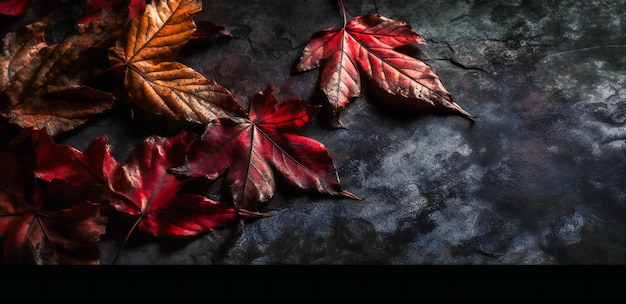 Herbstblätter und etwas kleines Eau de Cologne auf dunklem Hintergrund