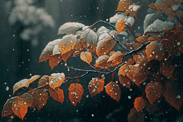 Herbstblätter und Schnee