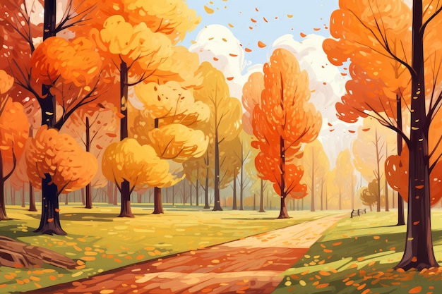 Herbstblatt in einer Parkillustration Lebendiger Herbstbaum