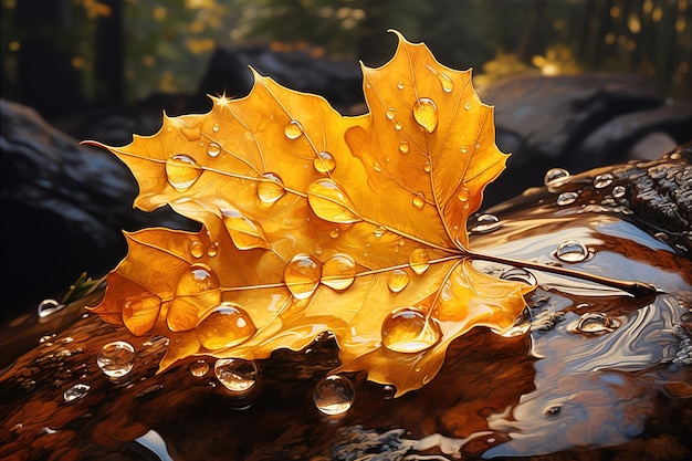 Herbstblatt mit Tropfen Herbstgelbe Herbstblätter