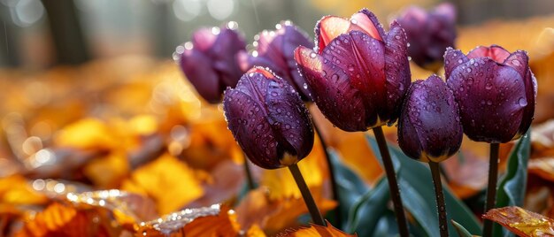 Herbstdauer auf lila Tulpen