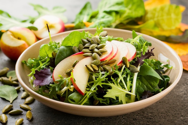 Herbsternte-Salat mit Apfel und gerösteten Kürbissamen