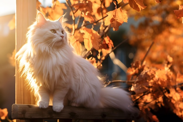 Herbstfotografie Tiere Schöne Ingwer Katze Rot und Gelb Laub auf den Straßen Die Sonne scheint