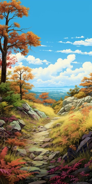 Herbstgebirgslandschaft Hyperdetaillierte Neogeo-Illustration mit realistischer Perspektive