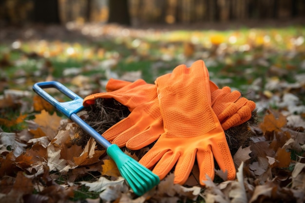 Herbsthacke, Herbstblätter, Reinigungswerkzeug, Gartenarbeit, saisonale Blätter