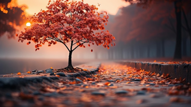Herbsthintergrund Herbstbaum während der Herbstsaison mit warmem Sonnenlicht Schöne Naturszene