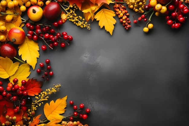 Herbsthintergrund mit Blättern und Beeren, Kopierraum Generative KI 1