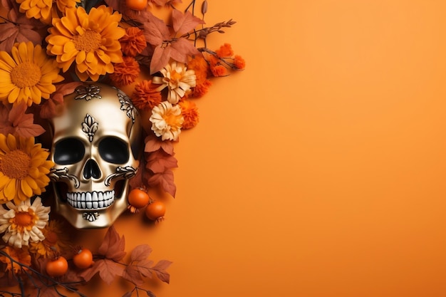 Herbstinspiriertes Halloween-Flat-Lay-Mockup für festliches Design mit generativer KI