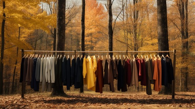 Herbstkleidung auf einem Hänger im Park