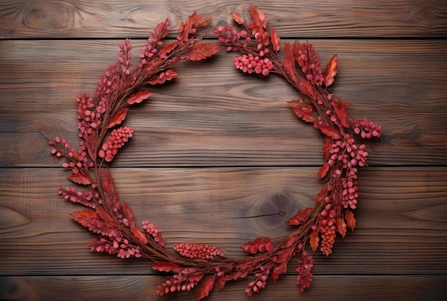 Herbstkranz auf einer Holzplatte