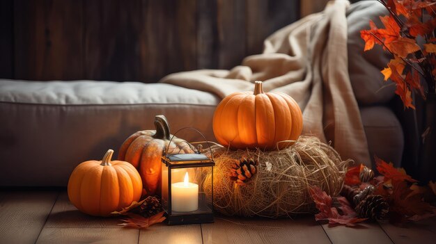 Herbstkürbisernte in einem Korb