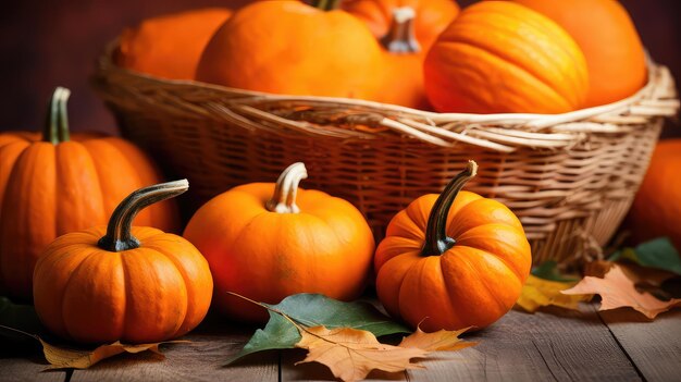 Herbstkürbisernte in einem Korb