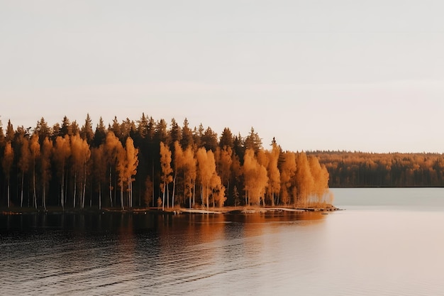 Herbstlandschaft in der Nähe des Sees. Neuronales Netzwerk AI generiert