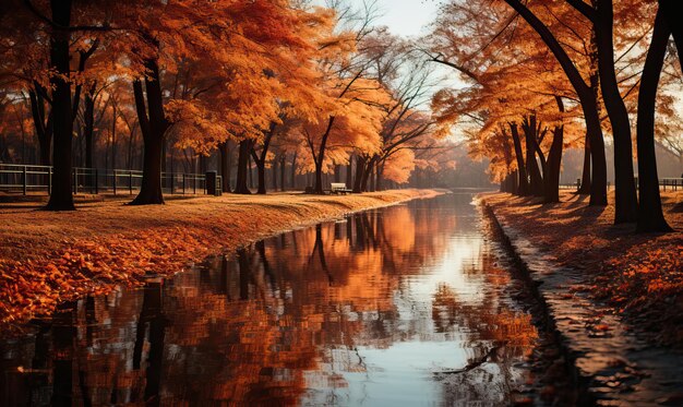 Herbstlandschaftsallee mit Bäumen in der Stadt Selektiver Weichzeichner