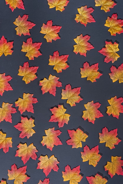 Foto herbstlaub auf schwarzem nahtlosem muster