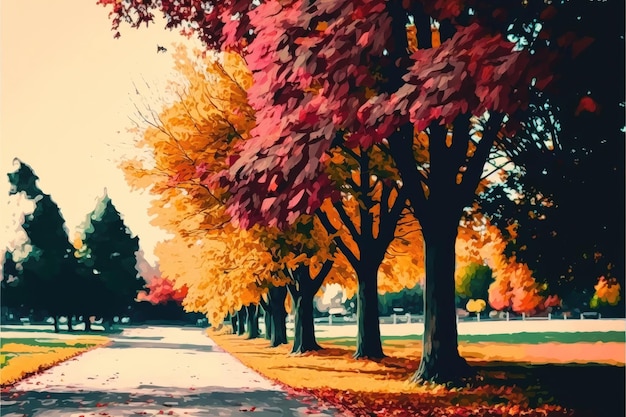 Herbstlaub im Park abstrakten Hintergrund Herbst Park Weg bei Sonnenuntergang