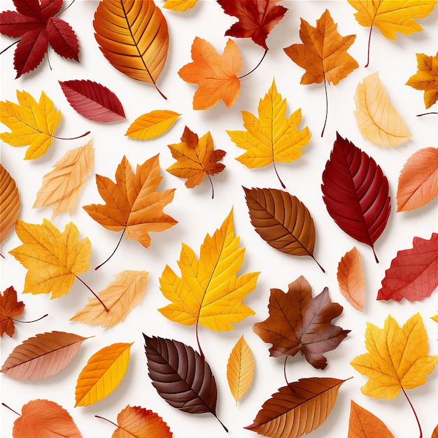 Herbstlaubmuster isolierter weißer abstrakter Naturhintergrund