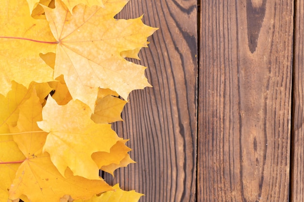 Herbstlaubrahmen auf hölzernem Hintergrund