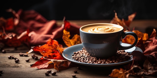Herbstlich gemütlicher Hintergrund mit Kaffee