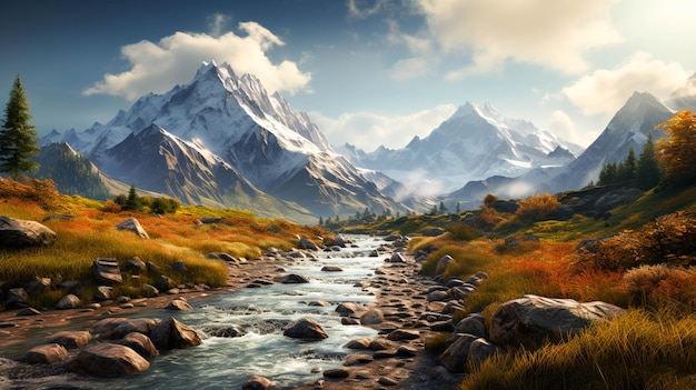 Herbstliche Berglandschaft mit Hintergrundbeleuchtung