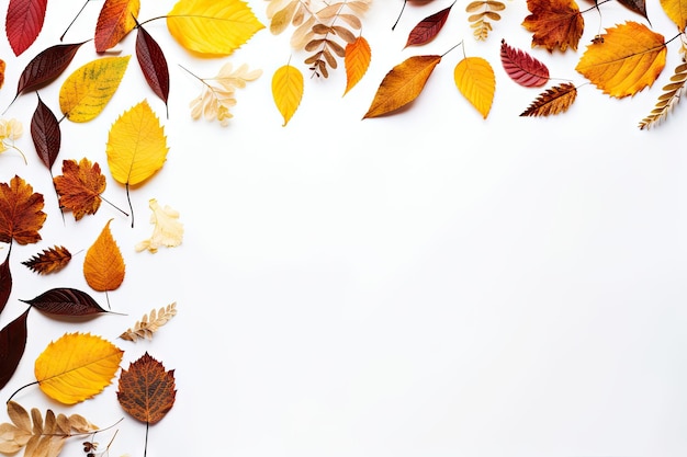 Herbstliche flache Lage mit Blättern auf weißem Hintergrund