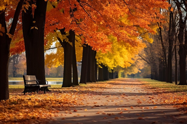 Herbstliche Gasse in einem Park mit roten Blättern