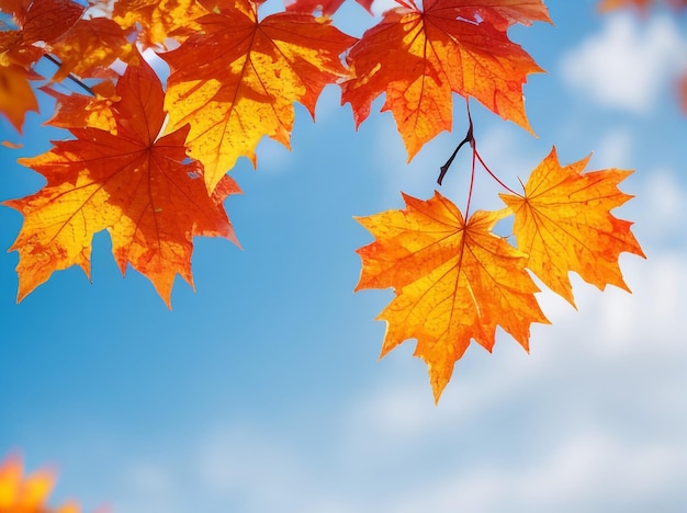 Herbstliche Gelassenheit Bunte Herbstbaumblätter vor Himmelsweinlesehintergrund