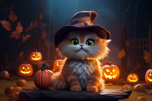 Herbstliche Kätzchen-Katze zusammen gekleidet und mit Herbst-Kürbishut-Kostümen für Th