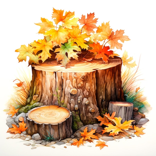 Herbstlicher Foreat-Stumn mit Herbstblättern Wald-Aquarell AI generative isolierte Illustration