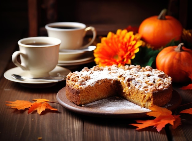 Herbstlicher Kürbiskuchen auf rustikalem Hintergrund