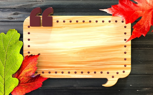 Herbstmuster Ahornblatt Hintergrund Festliche Dekorationen flach für Text Holzschild
