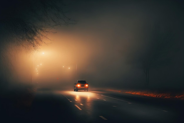 Herbstnebel in der Ferne mit einer verschwommenen Stadtstraße