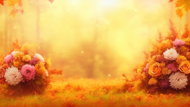 Herbstpastellkomposition aus schönen Blumen und Beeren auf hellem Hintergrund