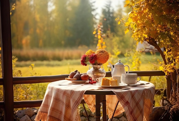 Herbstpicknick auf der Terrasse