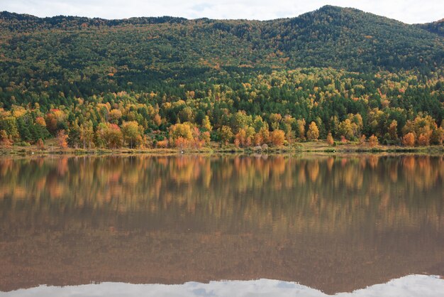 Herbstreflexionen der manjerokskoe see altai republik russland