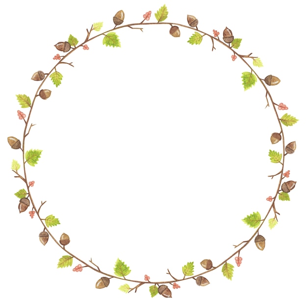 Herbstsaison Rahmen mit Blättern, Eichel, Zweig