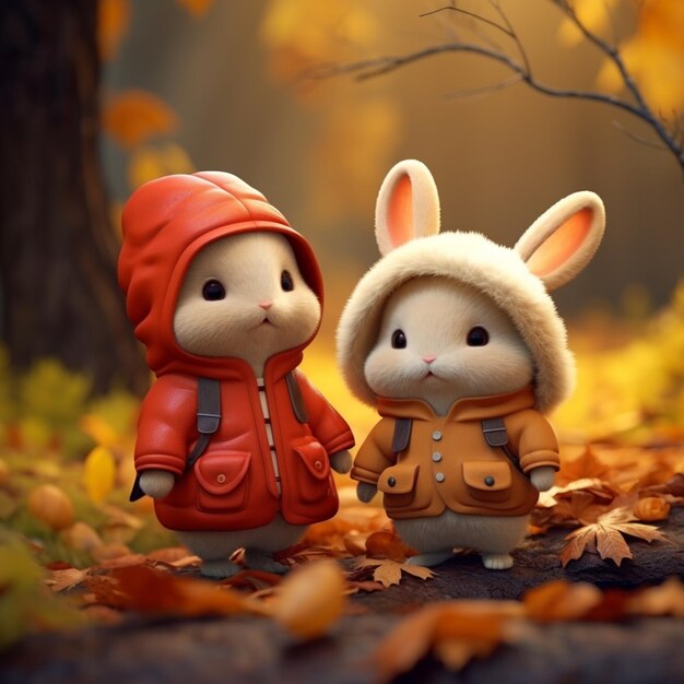 Herbstspaziergang mit Kaninchenfreunden KI-generiertes Foto