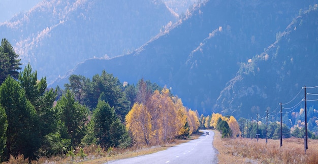 Herbststraße in der farbenfrohen Landschaft der Berge