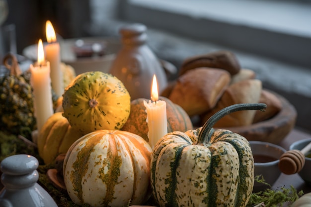 Herbsttischgedeck mit Kürbissen