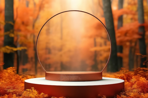 Herbstvitrine aus Naturholz und Herbstlaub AI