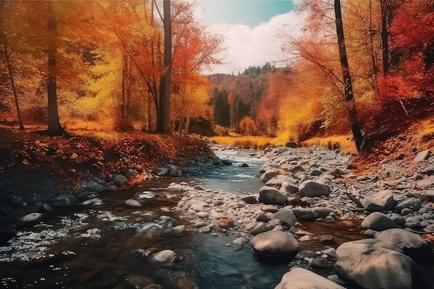 Herbstwald in Bodenlandschaft vor herbstlichem Hintergrund im November AI