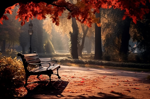 Herbstwetter im Park Herbstatmosphäre Hintergrundbild KI generiert