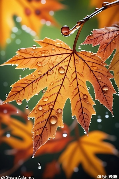 Herbstzeitblätter mit Regen Herbstpflanzenszene