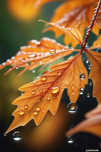 Herbstzeitblätter mit Regen Herbstpflanzenszene