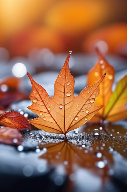 Herbstzeitblätter mit Regen Herbstpflanzenszene