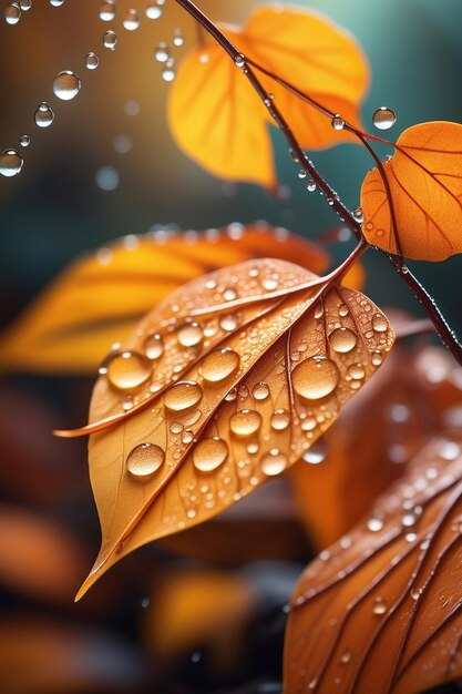 Herbstzeitblätter mit Regen Herbstpflanzenszene