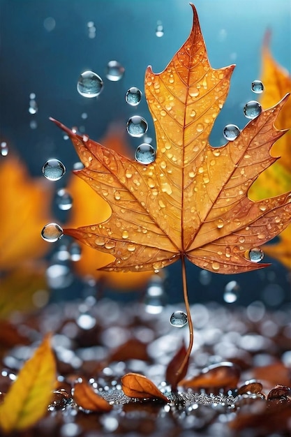 Herbstzeitblätter mit Regen Herbstpflanzenszene