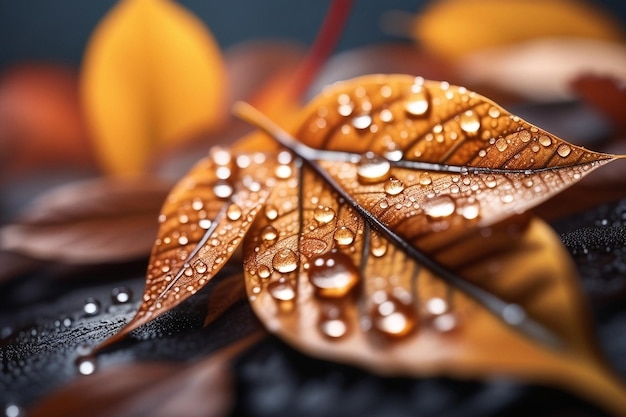 Herbstzeitblätter mit Regen Herbstpflanzenszene