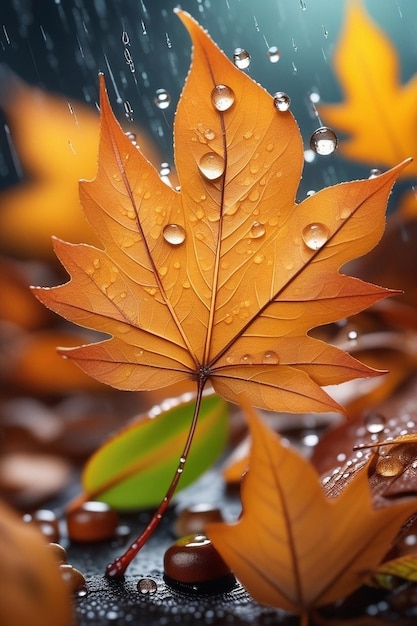 Herbstzeitblätter mit Regen Herbstpflanzenszene
